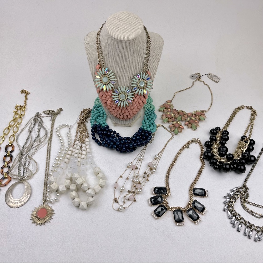 Y2k Assorted Necklaces Statement Beaded Bib Layer… - image 1